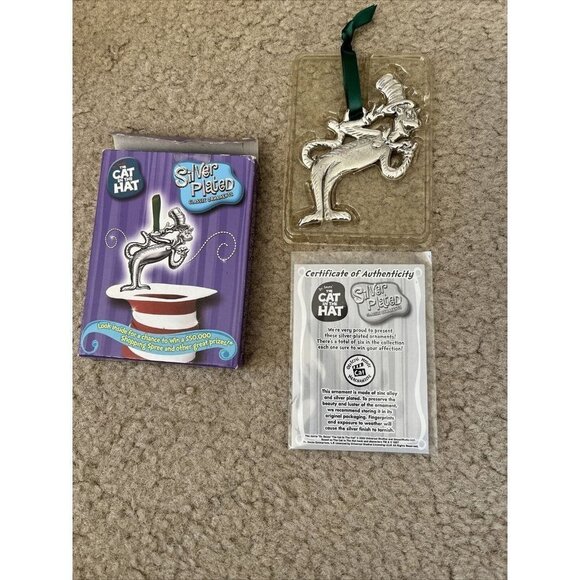 Dr Seuss The Cat in The Hat Silver Plated Ornaments Classic The Mischievous Cat - Picture 1 of 8